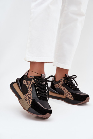 Ténis femininos em couro com plataforma e padrão de leopardo na cor preta Artiker 55C0134 2