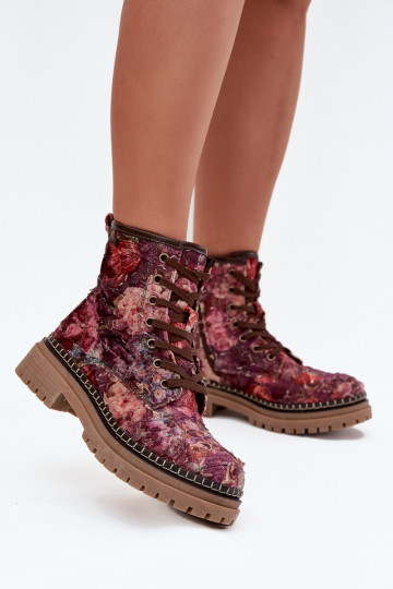 Botins femininos estampados na cor bordô Artiker 57C1055 2