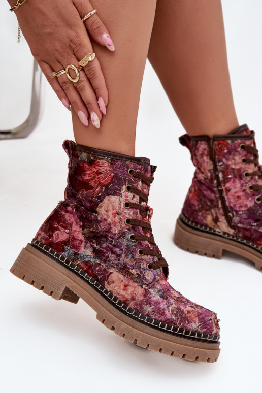 Botins femininos estampados na cor bordô Artiker 57C1055