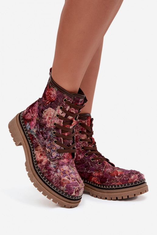 Botins femininos estampados na cor bordô Artiker 57C1055