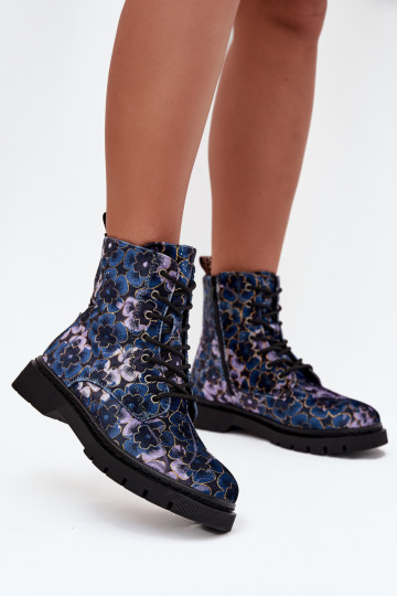Botins femininos quentes com flores na cor azul escuro Artiker 57C1052 2