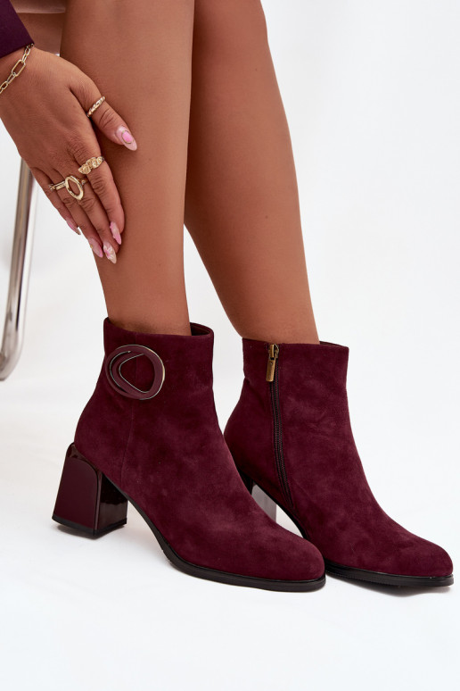 Botins femininos quentes em camurça sintética com detalhes decorativos na cor bordô Artiker 57C0016