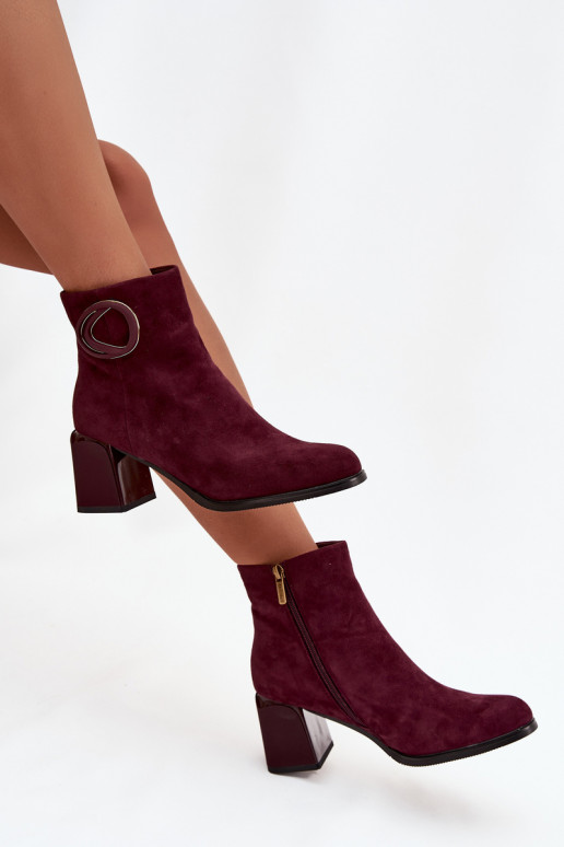 Botins femininos quentes em camurça sintética com detalhes decorativos na cor bordô Artiker 57C0016