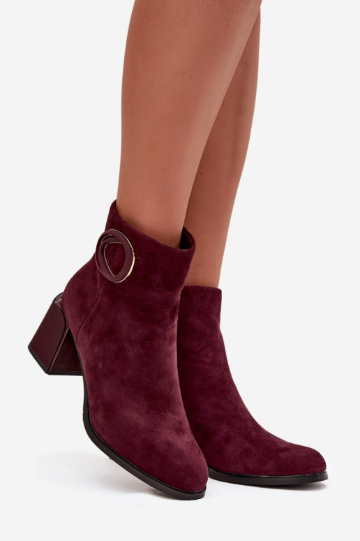 Botins femininos quentes em camurça sintética com detalhes decorativos na cor bordô Artiker 57C0016