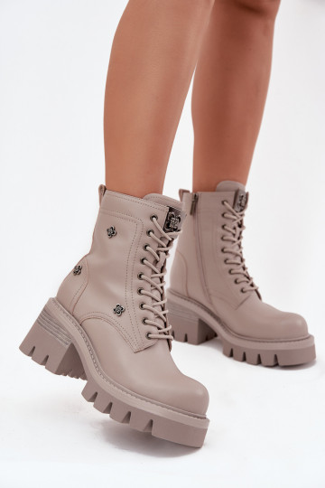 Botins femininos de trabalho em couro com fivelas na cor areia Artiker 57C0181 2
