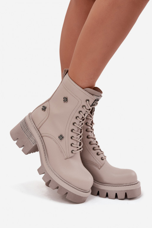 Botins femininos de trabalho em couro com fivelas na cor areia Artiker 57C0181