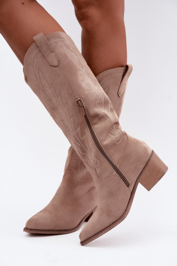 Botas longas de estilo cowboy na cor areia Casena