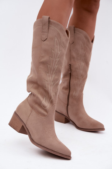 Botas longas de estilo cowboy na cor areia Casena 2