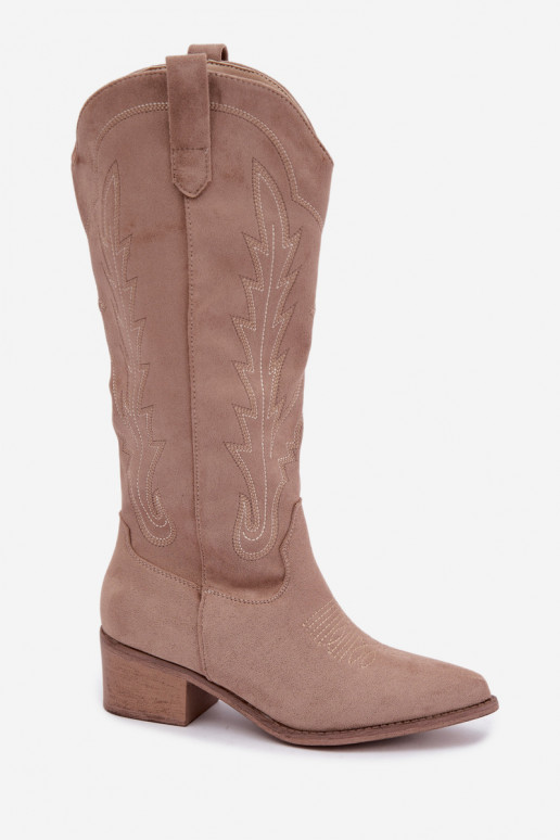 Botas longas de estilo cowboy na cor areia Casena
