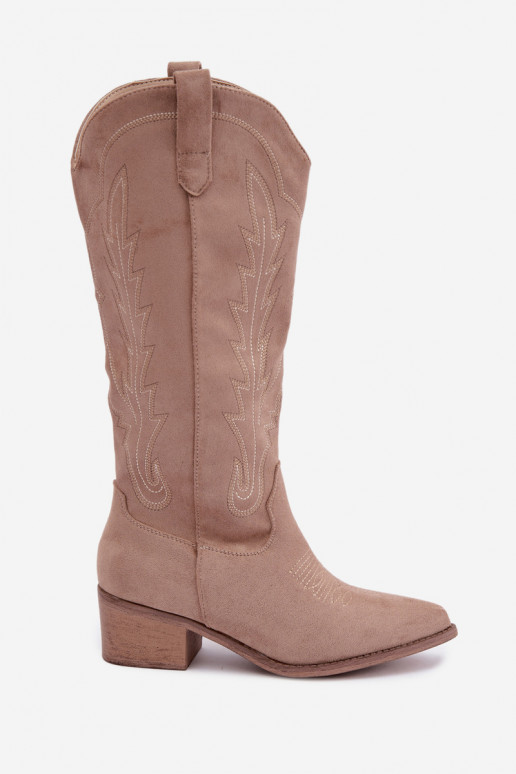 Botas longas de estilo cowboy na cor areia Casena