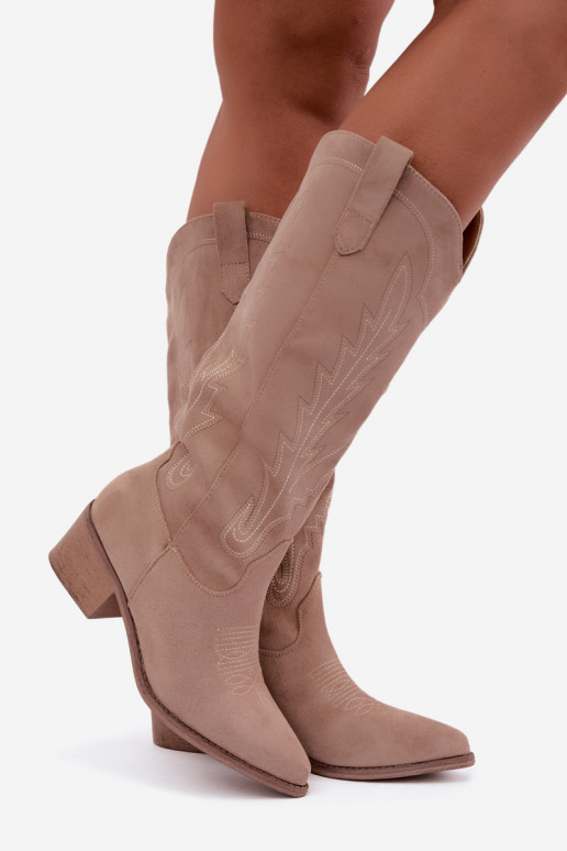 Botas longas de estilo cowboy na cor areia Casena