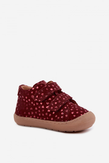 Sapatos de camurça para crianças bordô Barefoot com corações Froddo G2130328-66