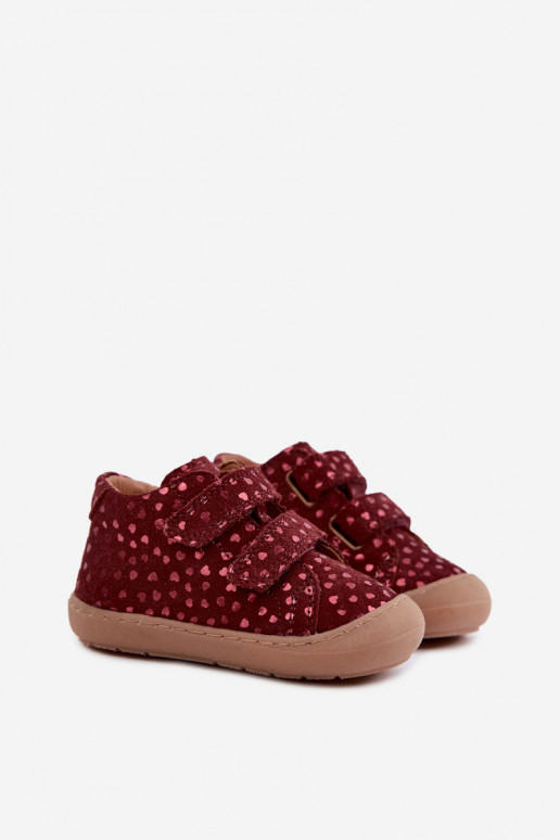 Sapatos de camurça para crianças bordô Barefoot com corações Froddo G2130328-66