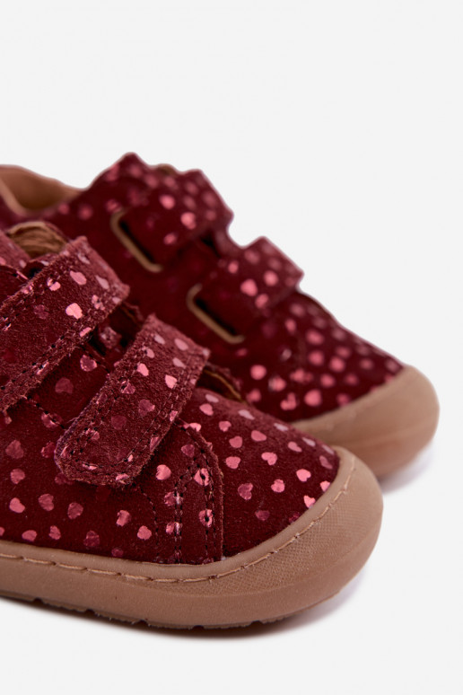 Sapatos de camurça para crianças bordô Barefoot com corações Froddo G2130328-66
