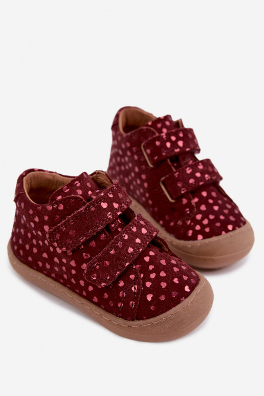 Sapatos de camurça para crianças bordô Barefoot com corações Froddo G2130328-66
