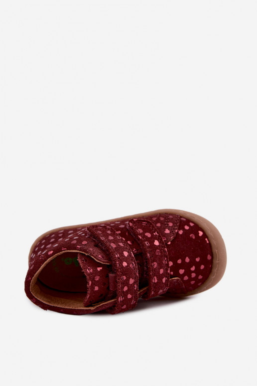 Sapatos de camurça para crianças bordô Barefoot com corações Froddo G2130328-66