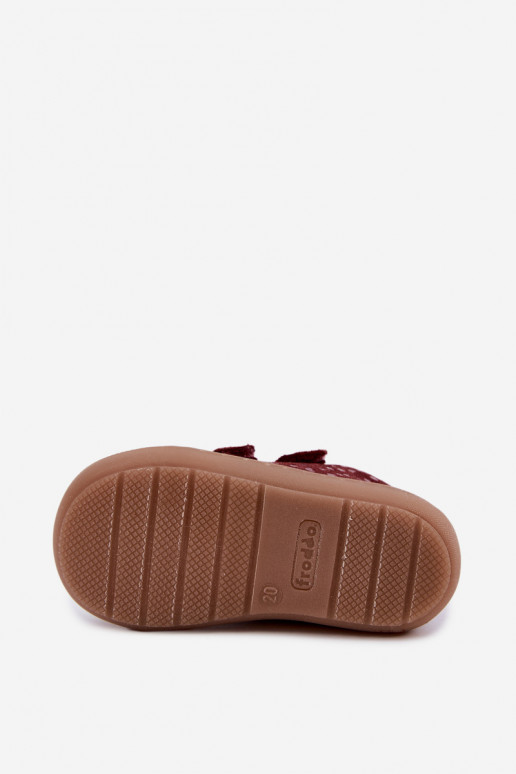 Sapatos de camurça para crianças bordô Barefoot com corações Froddo G2130328-66