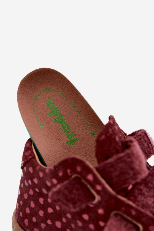 Sapatos de camurça para crianças bordô Barefoot com corações Froddo G2130328-66