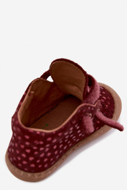 Sapatos de camurça para crianças bordô Barefoot com corações Froddo G2130328-66