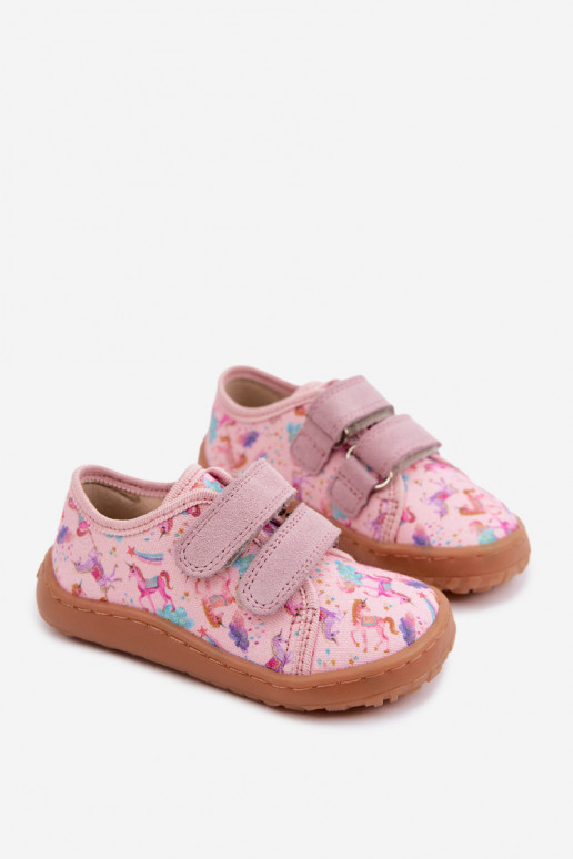 Chinelos para crianças rosas Barefoot Unicórnios Froddo Canvas G1700440-26