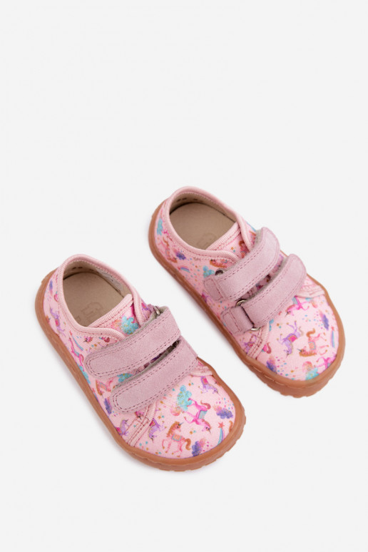 Chinelos para crianças rosas Barefoot Unicórnios Froddo Canvas G1700440-26