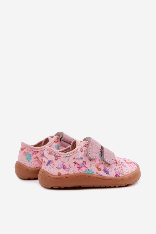 Chinelos para crianças rosas Barefoot Unicórnios Froddo Canvas G1700440-26