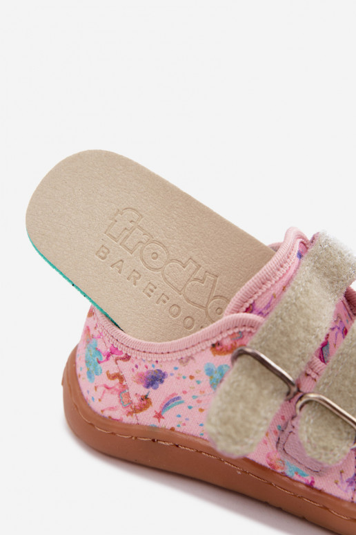 Chinelos para crianças rosas Barefoot Unicórnios Froddo Canvas G1700440-26