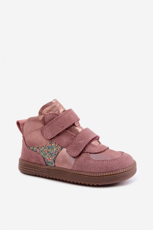 Sapatos de camurça para crianças rosas Barefoot com brilho Froddo G2110157-5