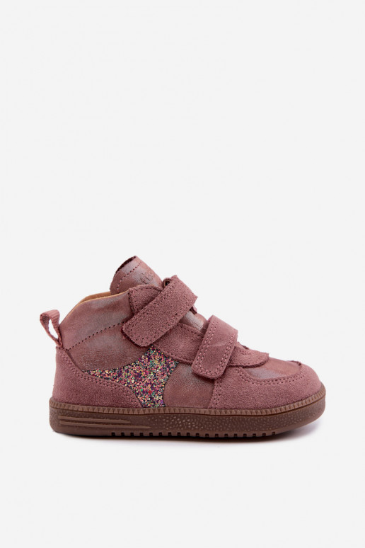 Sapatos de camurça para crianças rosas Barefoot com brilho Froddo G2110157-5
