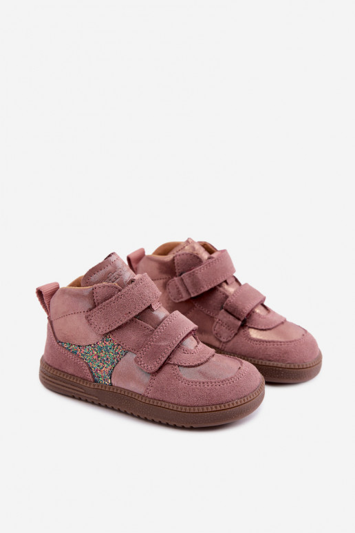 Sapatos de camurça para crianças rosas Barefoot com brilho Froddo G2110157-5
