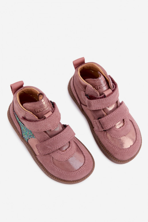 Sapatos de camurça para crianças rosas Barefoot com brilho Froddo G2110157-5