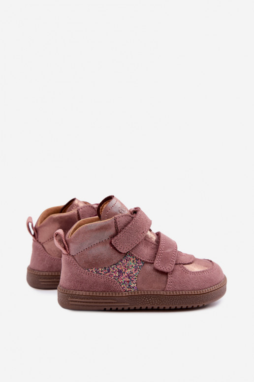 Sapatos de camurça para crianças rosas Barefoot com brilho Froddo G2110157-5