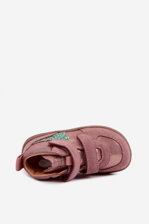Sapatos de camurça para crianças rosas Barefoot com brilho Froddo G2110157-5