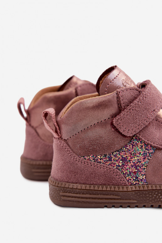 Sapatos de camurça para crianças rosas Barefoot com brilho Froddo G2110157-5
