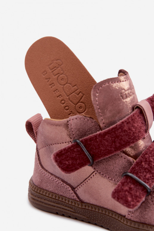 Sapatos de camurça para crianças rosas Barefoot com brilho Froddo G2110157-5
