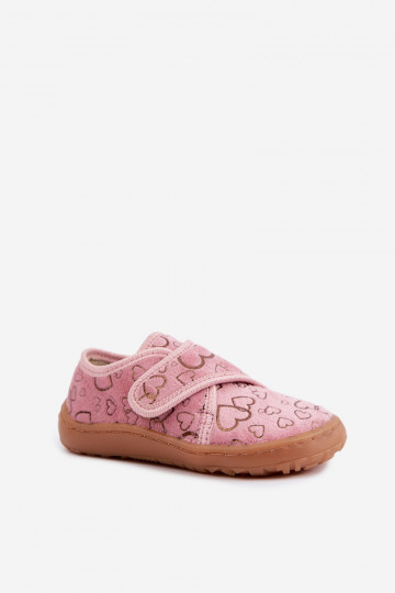 Chinelos para crianças com fechos adesivos Barefoot Širdelės Froddo G1700438-18 em rosa