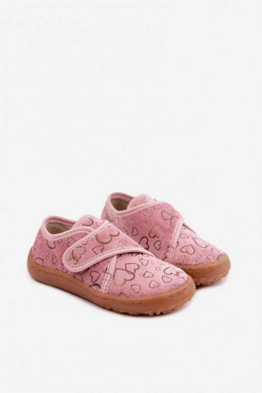 Chinelos para crianças com fechos adesivos Barefoot Širdelės Froddo G1700438-18 em rosa