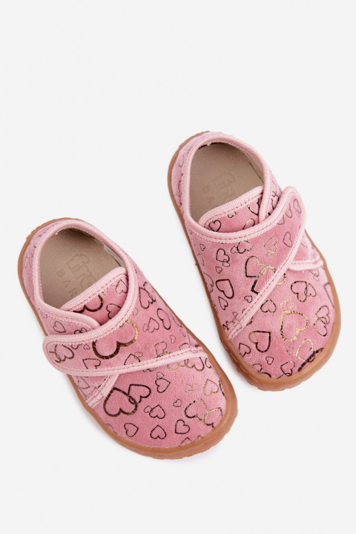 Chinelos para crianças com fechos adesivos Barefoot Širdelės Froddo G1700438-18 em rosa