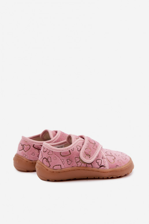 Chinelos para crianças com fechos adesivos Barefoot Širdelės Froddo G1700438-18 em rosa