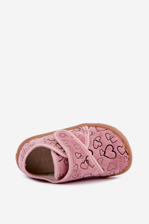 Chinelos para crianças com fechos adesivos Barefoot Širdelės Froddo G1700438-18 em rosa
