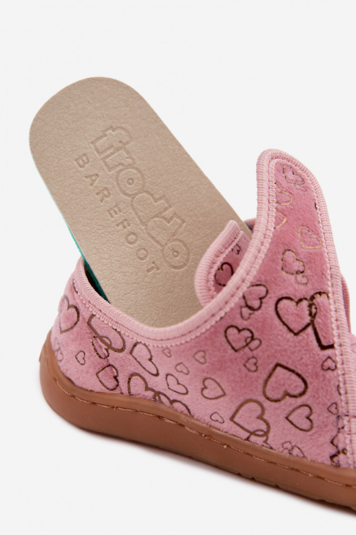 Chinelos para crianças com fechos adesivos Barefoot Širdelės Froddo G1700438-18 em rosa