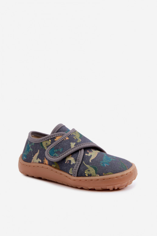 Chinelos para crianças com fechos adesivos Barefoot Dinozaurai Froddo G1700438-26 em cinza