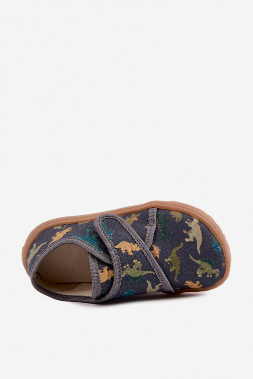 Chinelos para crianças com fechos adesivos Barefoot Dinozaurai Froddo G1700438-26 em cinza