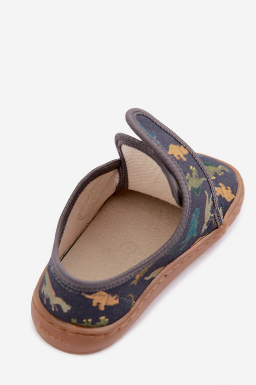 Chinelos para crianças com fechos adesivos Barefoot Dinozaurai Froddo G1700438-26 em cinza