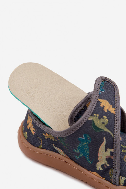 Chinelos para crianças com fechos adesivos Barefoot Dinozaurai Froddo G1700438-26 em cinza
