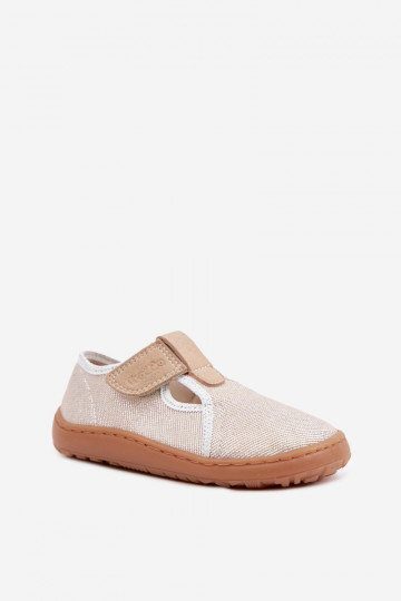 Chinelos para crianças com fechos adesivos e brilho Barefoot Froddo Canvas G1700439-3 em dourado