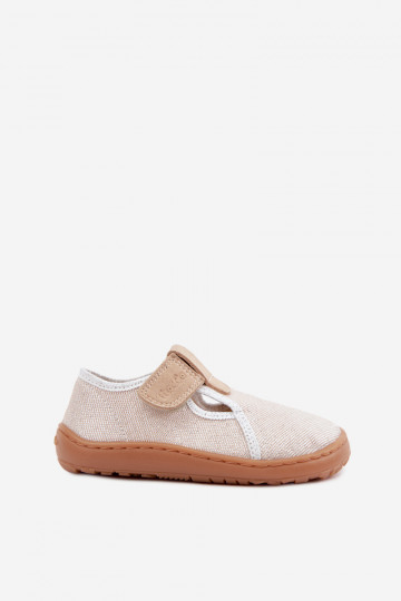 Chinelos para crianças com fechos adesivos e brilho Barefoot Froddo Canvas G1700439-3 em dourado 2