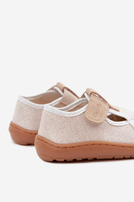 Chinelos para crianças com fechos adesivos e brilho Barefoot Froddo Canvas G1700439-3 em dourado