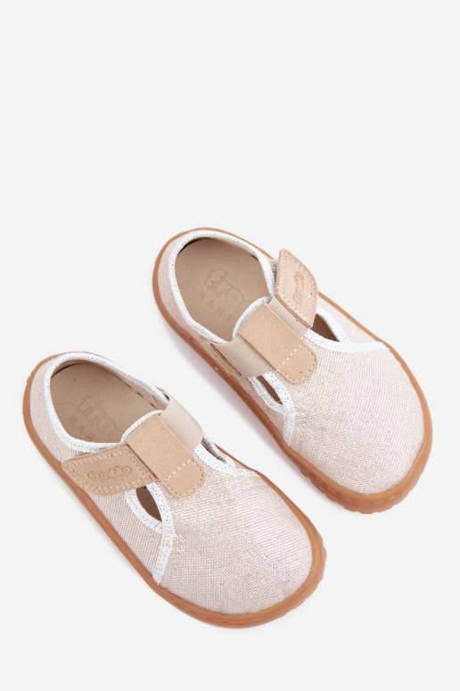 Chinelos para crianças com fechos adesivos e brilho Barefoot Froddo Canvas G1700439-3 em dourado