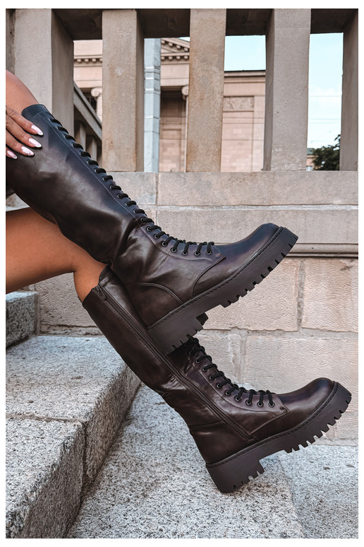 Botas altas femininas com cadarços e plataforma CzekoladoĮe Jalira